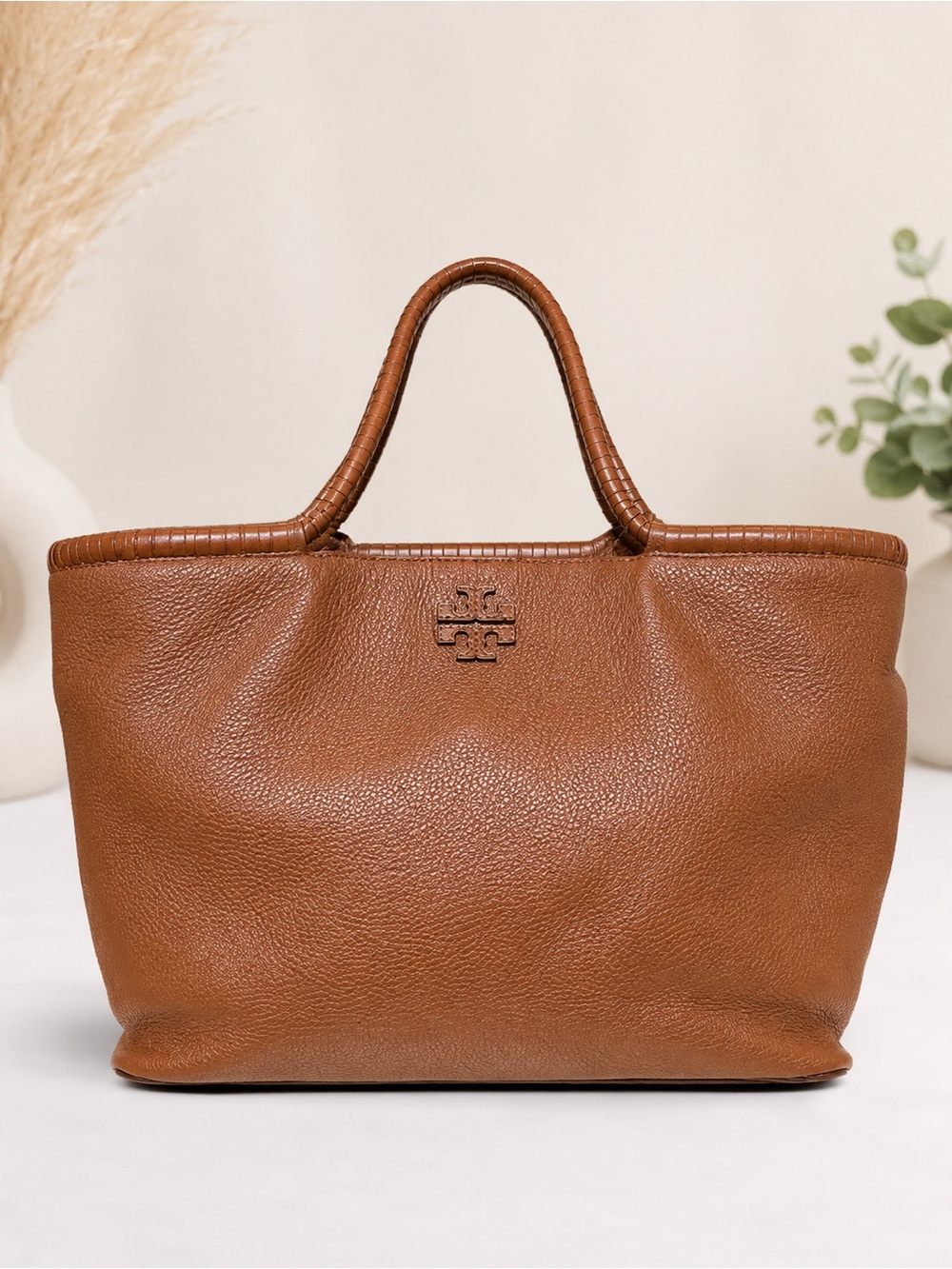 Tory Burch Taylor Tote Desert Spice Pebbled Leather Shoulder Bag